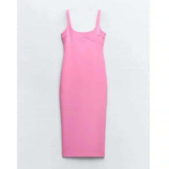 Zara Sleeveless Structured Pink Midi Dress NWT - Picture 3 of 12